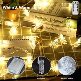 Strings 10/20/40 LED Garland Card Po Clip String 1.5/3/5M Fairy Lights Battery Operated Christmas Garlands Wedding Decoration