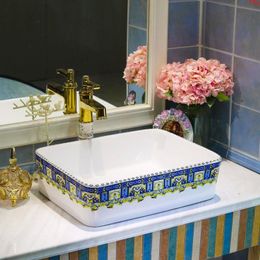 China Ceramic Art Basin Sink Counter Top Wash Bathroom Sinks single bowl wash basin rectangulargood qty Dmjan