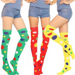 Sexy Socks New Women Girls Clown Cosplay Long Socks Fun Colourful Irregular Polka Dot Printed On Knees Girls Curly Stockings