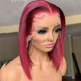 Synthetic Wigs 99J Burgundy Short Bob Wig 13X4 Lace Front Wigs For Black Women Brazilian Human Hair Red Highlighted Coloured T Part Lace Wig x0626