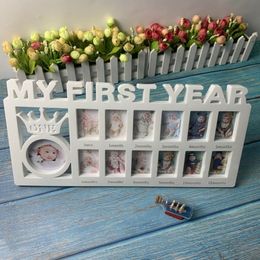 Keepsakes My First Year Baby Keepsake Frame 0-12 Months Pictures Po Frame Souvenirs Kids Growing Memory Gifts 230626