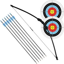 Bow Arrow 45" Children's Recurve Bow And Arrow Set Archery Red Limbs for Youth Beginner Practice Shooting Right Left Hand with 6 ArrowsHKD230626