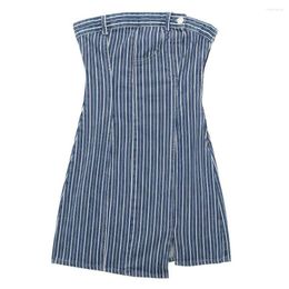 Casual Dresses Women's 2023 Unique Fashion Mature Sexy Bust Wrapping Stripe Short Vintage Sleeveless Open Back Zipper Dress Mujer