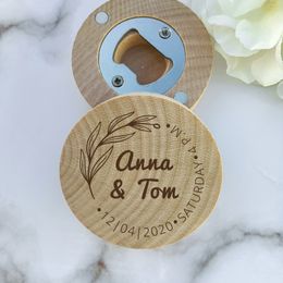 Other Event Party Supplies Custom Engraved Round Wooden Beer Bottle Opener with Magnet Wooden Refrigerator Magnet Bottle Opener for Kitchen Gathering Party 230625
