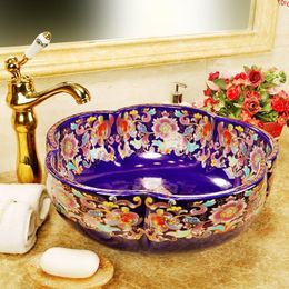 China Handmade Lavabo Washbasin bathroom sink bowl countertop Flower Shape Ceramic wash basin sinkgood qty Rvili