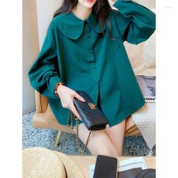 Women's Blouses Baby Blouse Shirt Female Top 2023 Autumn Commuter Korean Version Loose Solid Doll Neck Women Long Sleeve Tops