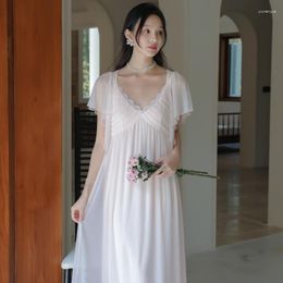 Women's Sleepwear French Royal Style Sweet Modal Nightgown Long Summer Short Sleeve Pajamas With Chest Pad High-grade Sexy Home Clothes