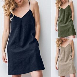 Casual Dresses Summer Spaghetti Strap Dress For Women Solid Colour With Pocket Holiday Sleeveless Streetwear Dropship