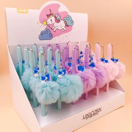 24pcs Cute Funny Kawaii Pen Fluffy Ball Gel Pendant Blue Stationery School Supply Office Accessory Wedding Thing Gift