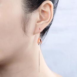 Dangle Earrings Literary Girl Silver Jewelry 925 Sterling Material Rose Gold Leaves Tassel Solid Not Allergic Bijoux