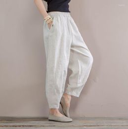 Women's Pants Women Summer Thin Linen Elastic Waist Solid Colour Beige For Female Casual Ladies Vintage Trousers