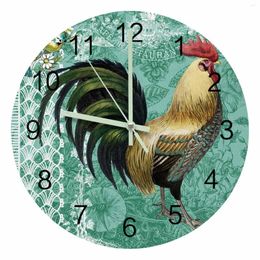 Wall Clocks Animal Rooster Retro Green Luminous Pointer Clock Home Ornaments Round Silent Living Room Bedroom Office Decor