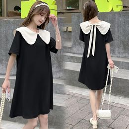 Dresses 1990# 2022 Summer Korean Fashion Maternity Dress Sweet Lovely Loose Straight Clothes for Pregnant Women Chic Ins Pregnancy