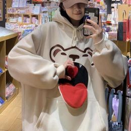 Women's Hoodies Autumn Lolita Funny Bear Print Oversized Women Thin Y2T Sweatshirt Harajuku Tops Long Sleeve Hooded Sweater For Girls