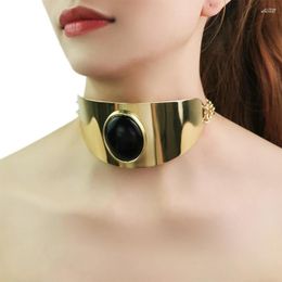 Choker Big Oval Resin Metal Necklaces Gold Colour Alloy Bib Cuff Neck Collar Necklace For Women Statement Jewellery