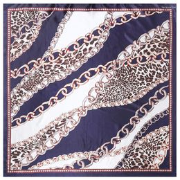 Scarves POBING Women Scarf Luxury Leopard Chain Print Hijab Silk Satin Shawl Foulard Square Head Lady NeckChief Wraps 90x90CM