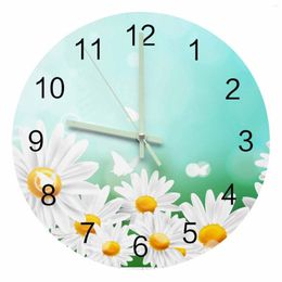 Wall Clocks White Flower Butterfly Bubble Luminous Pointer Clock Home Ornaments Round Silent Living Room Office Decor