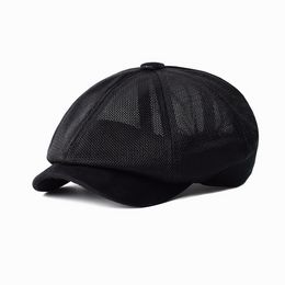 Summer Mesh Newsboy caps Breathable Casual Outdoor Retro Beret Hats Octagonal hat Fashion Solid Flat Caps