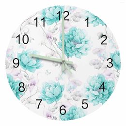 Wall Clocks Water Colour Watercolour Flowers Retro Peonies Luminous Pointer Clock Home Ornaments Round Silent Living Room Decor