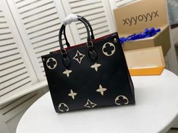 New Medium Handbag Women's Handbag Black Classic Printing Trend Soft Grain Cowhide Metal Zipper Inner Patch Pocket Double Inner Pockets tote bag designer bag