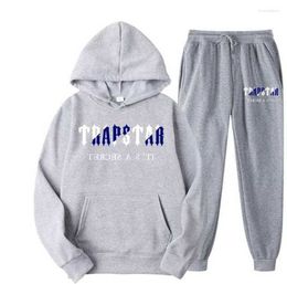 Men's T Shirts 2023 Brand TRAPSTAR Printed Sportswear Men 15 Colours Warm Two Pieces Set Loose Hoodie Sweatshirt Pants Design of motion 689ess