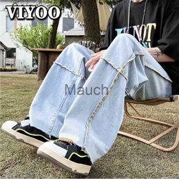 Men's Jeans Oversized Free Shipping Men's Fashion Baggy Y2k Cloes Streetwear Vintage Cross Blue Jeans Mapping Casual Pants For Men J230626