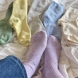 Women Socks 1Pair Retro Cotton Loose Autumn Winter Thick Knitting Solid Colour Long Korean Japanese Student Girls Stockings