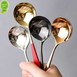 New Luxury Stainless Steel Soup Spoons Colourful Round Head Ice Cream Cake Dessert Coffee Mixing Spoon Kitchen Tableware Black Gold