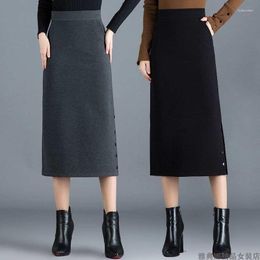 Skirts Autumn And Winter Women's High Waist Long Skirt Open Fork Woman Faldas Jupe