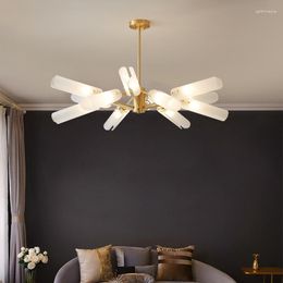 Chandeliers Luxury Gold Chandelier Nordic Living Room Creative All-copper Bedroom Model Brass Art Glass Lighting Lamps