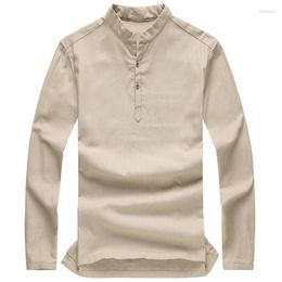 Men's Casual Shirts Men's Quality Fashion Men's Pullover Shirt Long Sleeve Linen Stand Mandarin Collarless For Men Camisas Manga