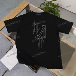 xinxinbuy Men designer Tee t shirt 23ss paris Frequency line embroidery short sleeve cotton women black brown S-XL