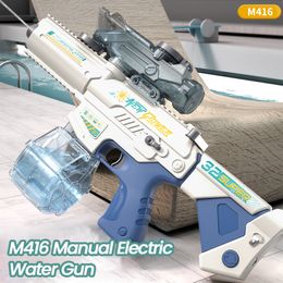 Sand Play Water Fun M416 Automatic Electric Burst Water Gun Children Play In Water Large Capacity Summer Outdoor Toy Gun Children's Gift 230626