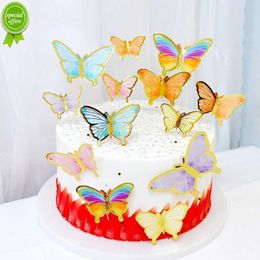 New 10pc/set Bronzing Gold Rim Butterfly Cake Toppers Happy Birthday Cake Decoration Baking Supplies Festive Wedding Party Supplies