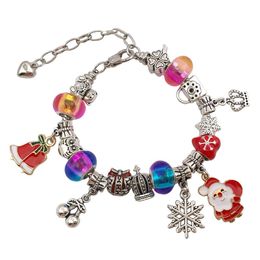 Bracelets Christmas Diy Rainbow Beads Kit Christmas Snowman Elk Snowflake Metal Charms Bracelet Set for Children Festival Gift Accessories