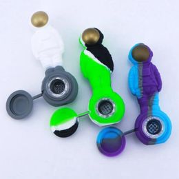 Latest Colorful Silicone Pipes Moon Lunar Pilot Style Glass Singlehole Nineholes Filter Screen Replaceable Spoon Bowl Herb Tobacco Cigarette Hand Holder Smoking