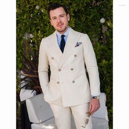 Men's Suits Men's Summer Beach Casual Suit For Men Wedding Groom Tuxedo Double Breasted Peaked Lapel Man Blazer 2 Piece Custom Made