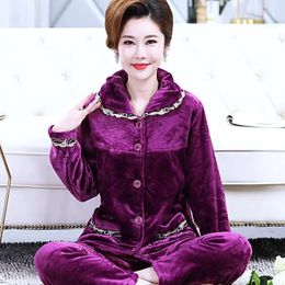 Women's Sleepwear Autumn Winter Women Pajamas Set Thick Warm Pajama Sets Pyjamas Girl Pijama Mujer Night Suits Homewear