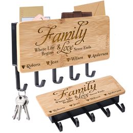 Hooks Rails Personalized Customized Hanger Key Hook Family Home Up Keys Ring Holder Decorations Creative Bamboo Furniture Gifts 230625