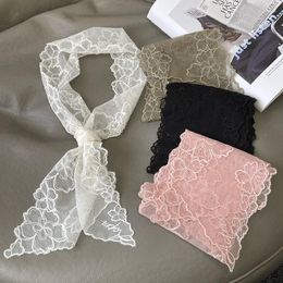 Scarves Embroidered Lace Long Small Silk Scarf Pure Color With High Sense Of Women Spring And Autumn Narrow Hair Ribbon Tie