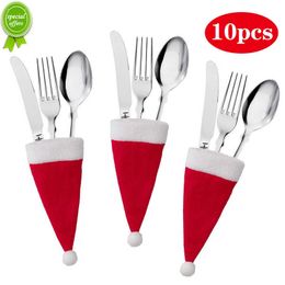 New 10pcs Christmas Decorations Kitchen Tableware Fork Knife Cutlery Holder Bag Pocket Xmas Spoon Bags Dinner Table Decor Ornament