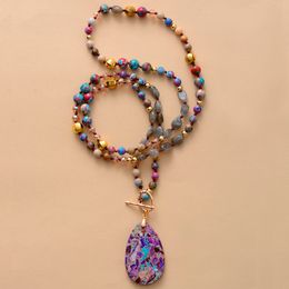 Pendant Necklaces Vibrant Natural Stone Beads Reiki Energy Teardrop Pendant Necklaces Knotted Meditation Yoga Necklace Jewellery Dropship 230626