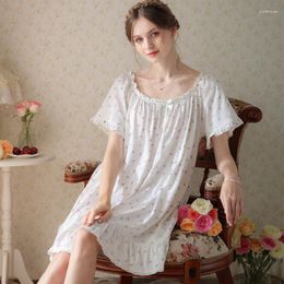 Women's Sleepwear Vintage Cotton Floral Night Dress Women Sexy Round Neck Nightdress Princess Ruffles Robe Nightwear Romantic Nightgown