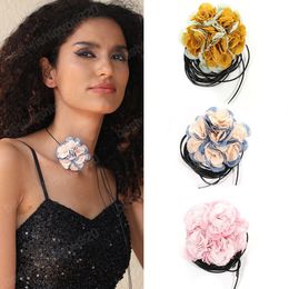 Bicolor Interval Fabric Flower Choker Necklace for Women Elegant Long Rope Chain Collar on Neck 2023 Fashion Jewellery Accessories
