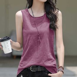 Bamboo Sleeveless T-shirt Women's Tank Wearing 2023 New Summer Pure Cotton Bottom Shirt Versatile Loose Top womens shirts blouses women