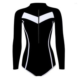 Women's Swimwear Women's One Piece Rash Guard Swimsuit UV Sun Protection Long Sleeve Surfing Shirt Front Zip Beachwear Basic Layer