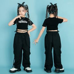 Stage Wear Kids Street Outfits Teenage Hip Hop Clothing Crop Tank Tshirt Black Cargo Pants For Girls Cool Jazz Dance Costume Clothes