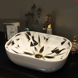 Europe Style Handmade Countertop Ceramic Bathroom Basin Sink rectangular wash basins white colorgood qty Bewtc