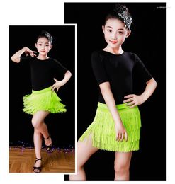 Stage Wear JUSTSAIYGirls Children Ballroom Tassels Fringe Latin Skirt Costume Practise Cha Rumba Samba Tango Performance Dancewear