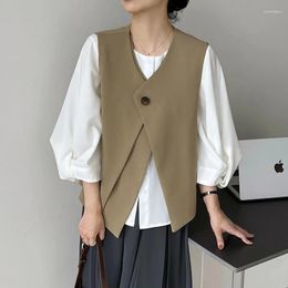 Women's Vests Korean Fashion Small Suit Vest Female Design Spring Sleeveless Jacket One Button Simple Wild Elegance Vintage Women Waistcoat